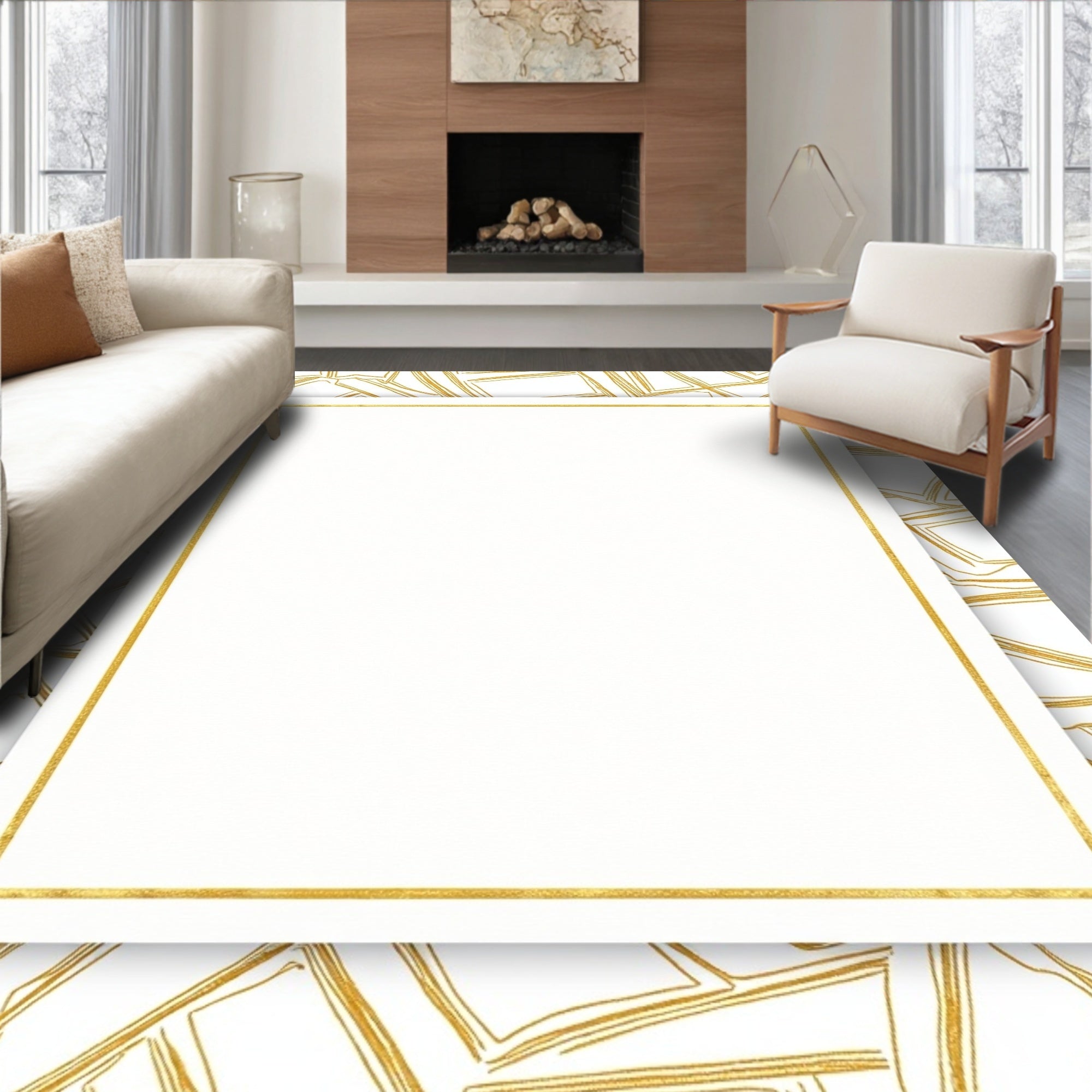 Gold Geometric Abstract Pattern Rug