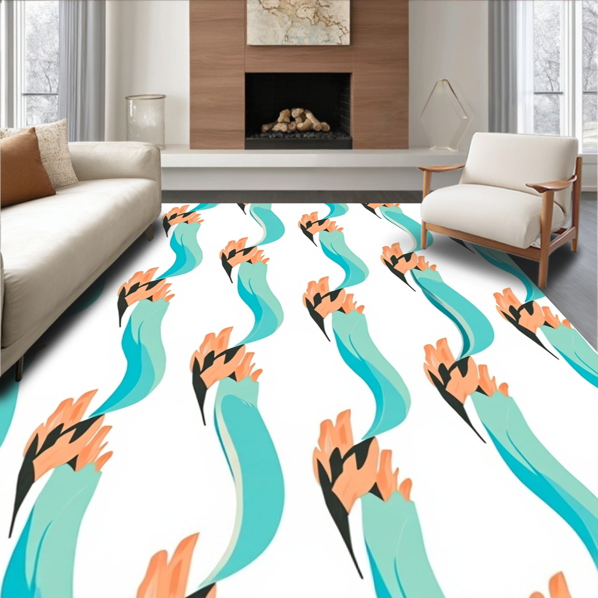 Abstract Coral Blue Organic Flow Rug