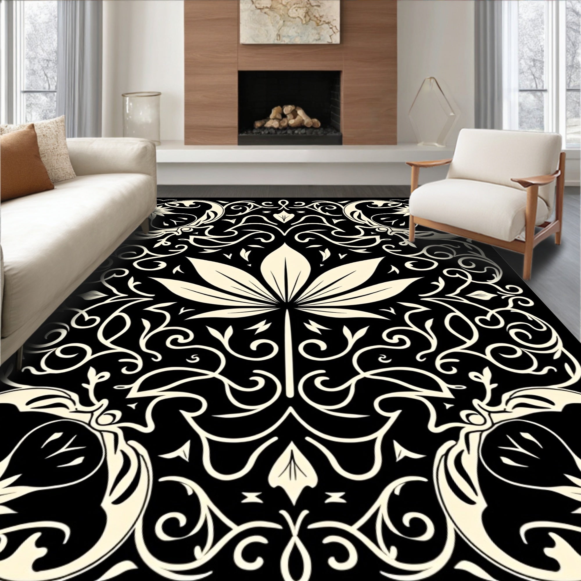 Classic Floral Swirl Scroll Pattern Rug