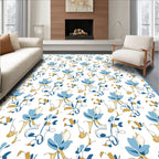 Blue Gold Floral Swirl Pattern Rug