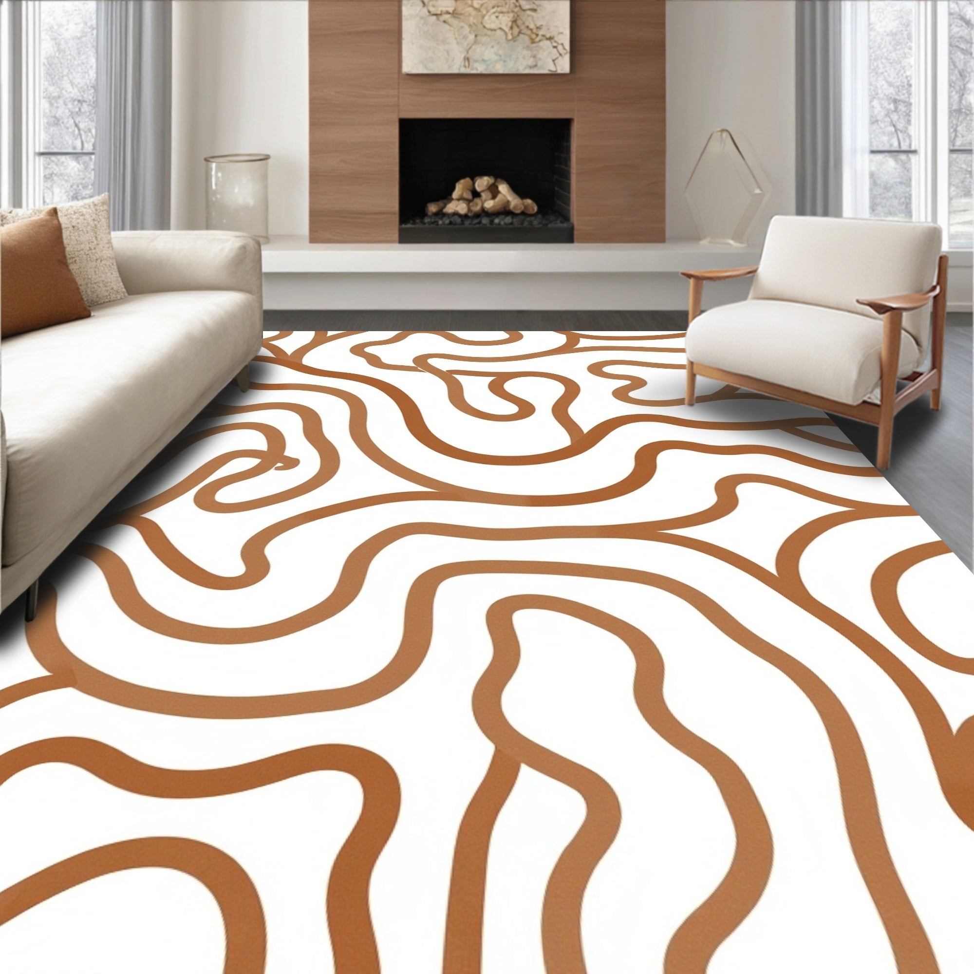 Abstract Organic Wavy Pattern Rug