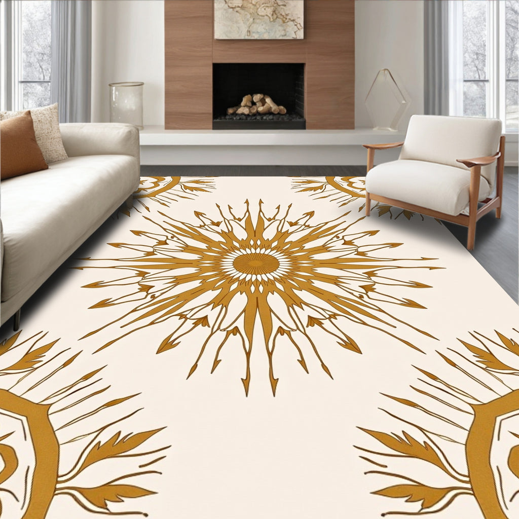 Golden Sunburst Medallion Repeat Rug