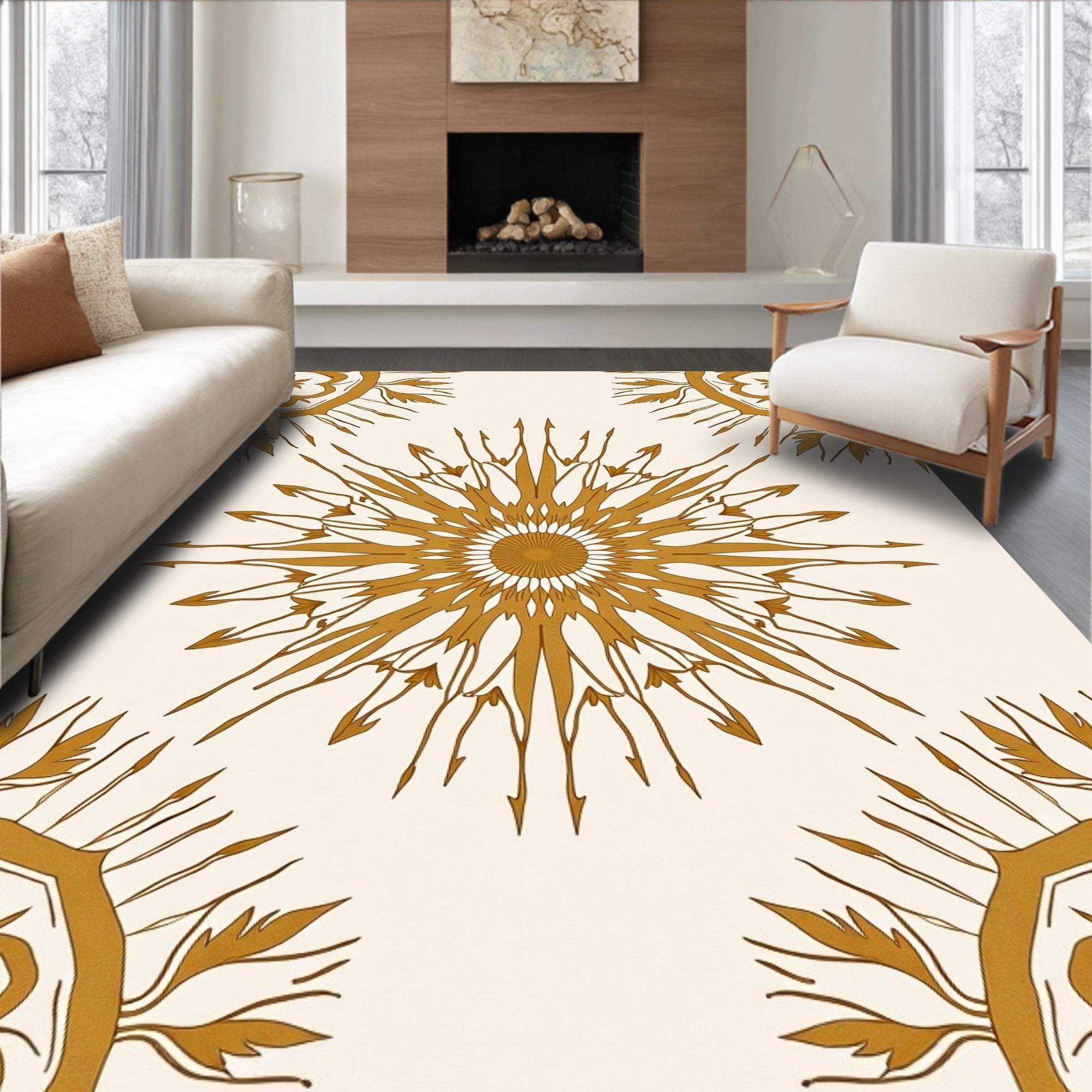 Golden Sunburst Medallion Repeat Rug