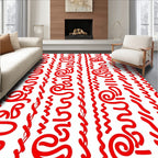 Bold Red Calligraphic Swirls Rug