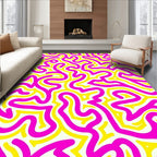 Bright Pink Yellow Abstract Swirl Pattern Rug