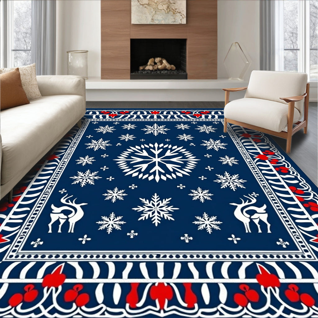 Winter Snowflakes Red Berries Deer Rug
