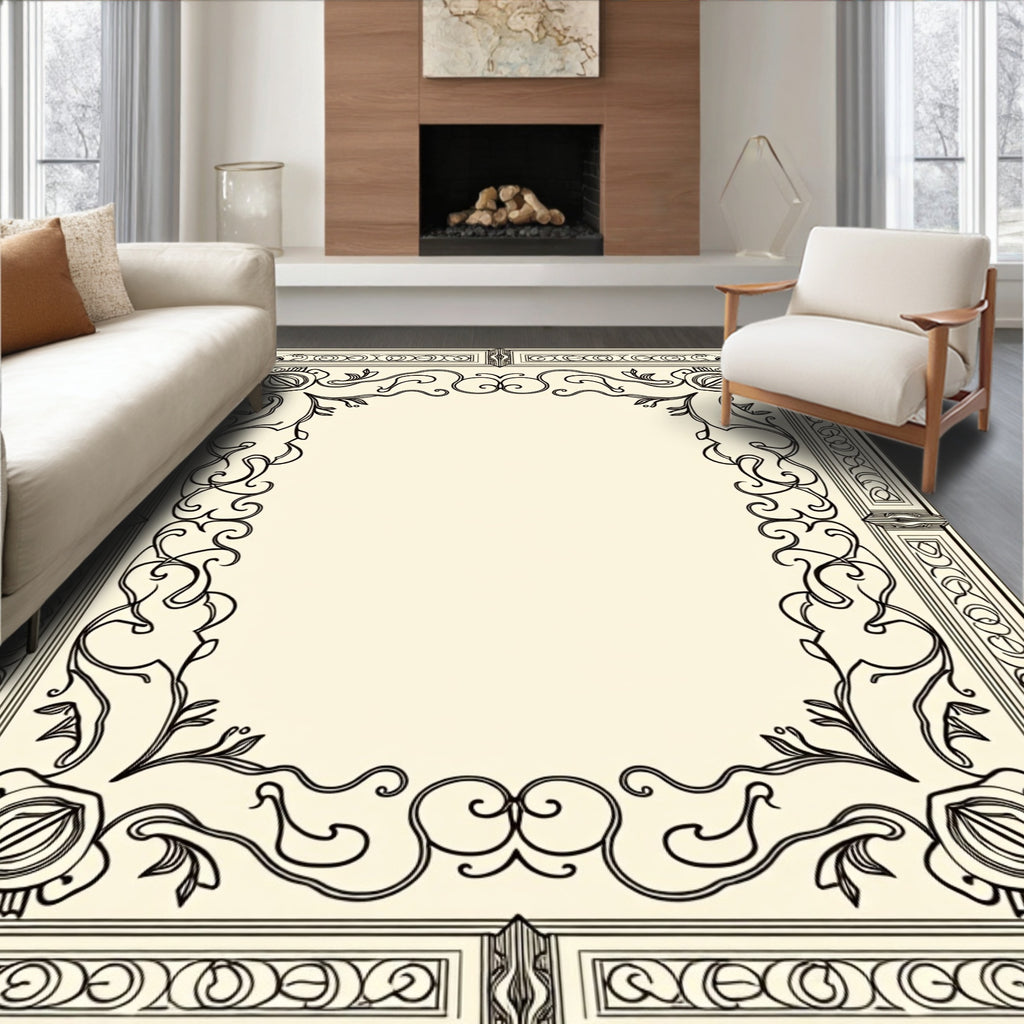 Ornate Floral Vine Border Design Rug