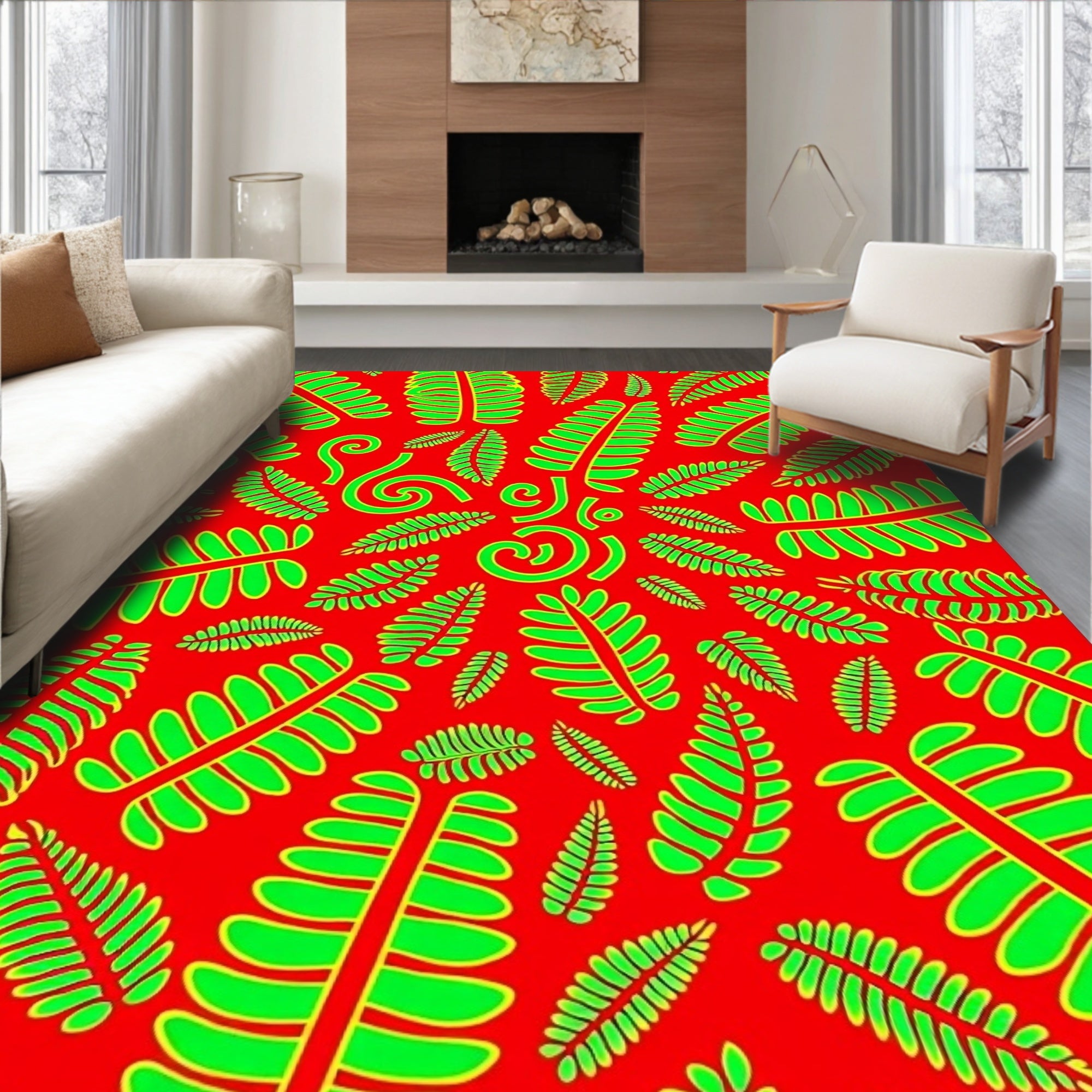 Vibrant Leaf Pattern Jungle Inspired Rug