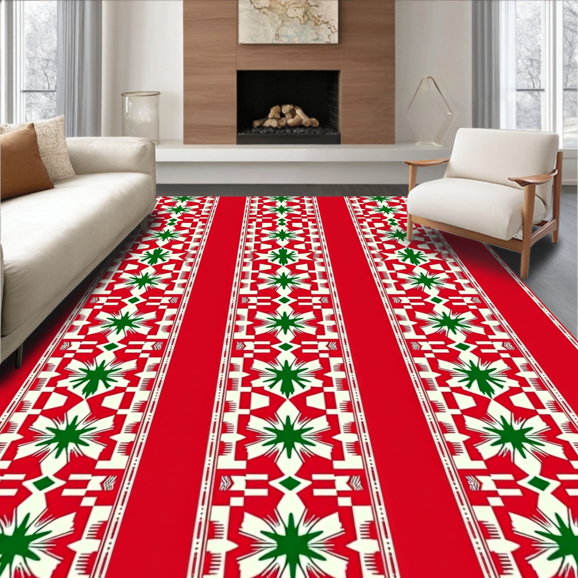 Vertical Striped Starburst Pattern Rug