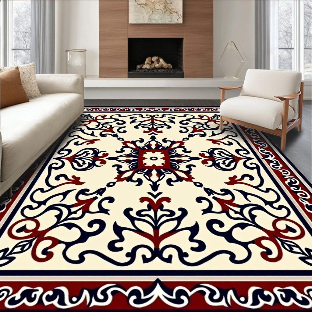 Ornate Floral Scrollwork With Border Rug