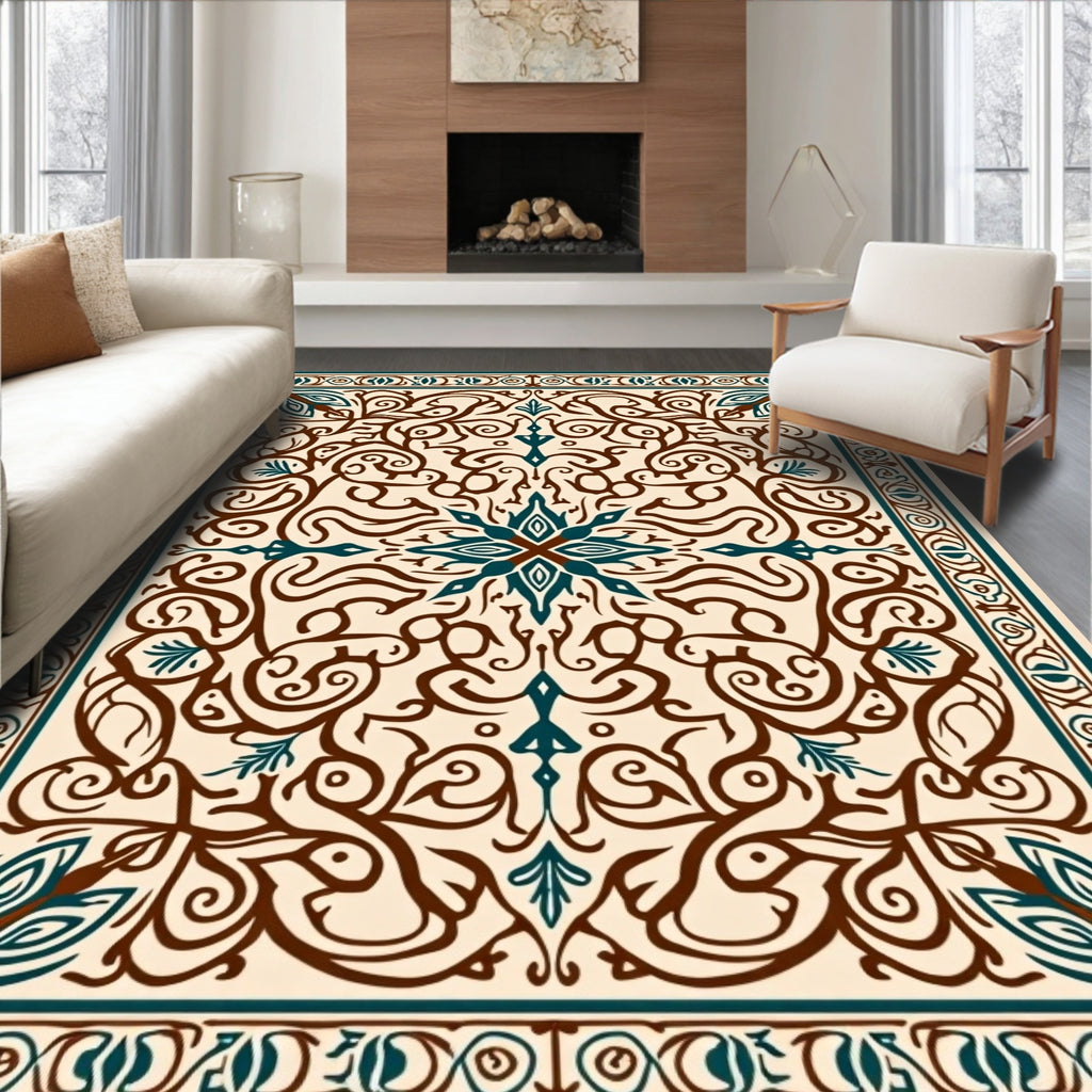 Ornate Floral Scrollwork Elegant Design Rug