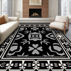 Striking Black Gray Ornamental Motif Rug