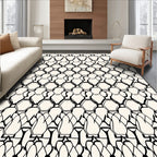 Black White Hexagonal Line Art Rug