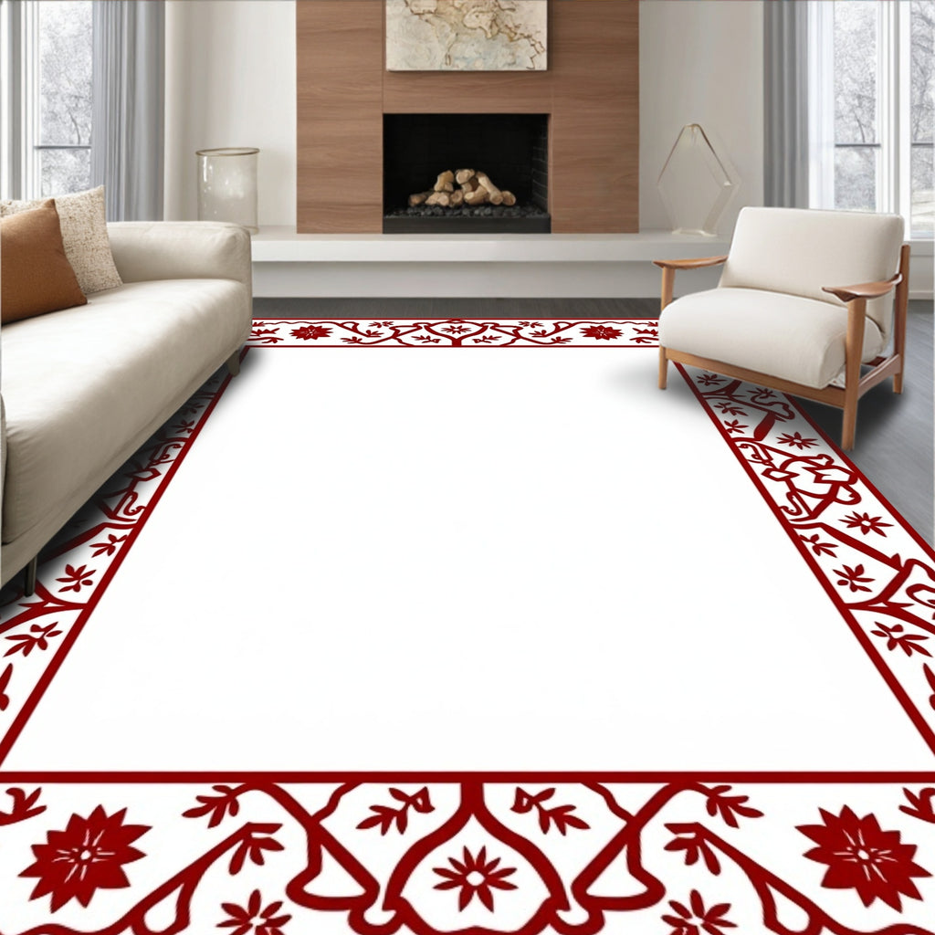 Elegant Red Floral Vine Border Design Rug