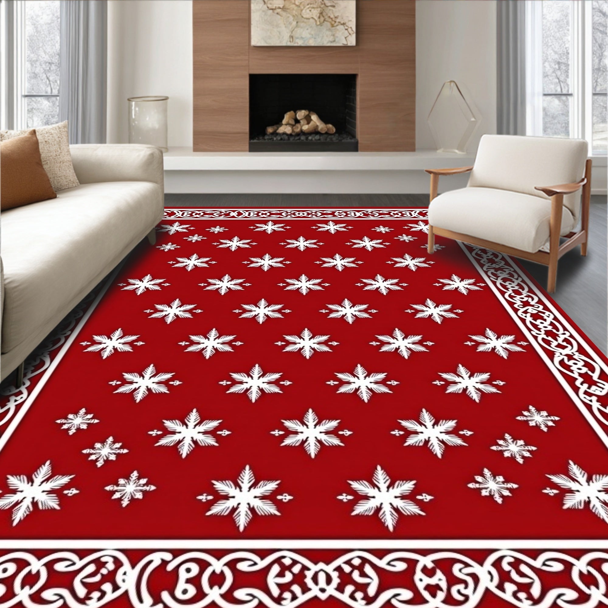 Red Snowflake Pattern Rug