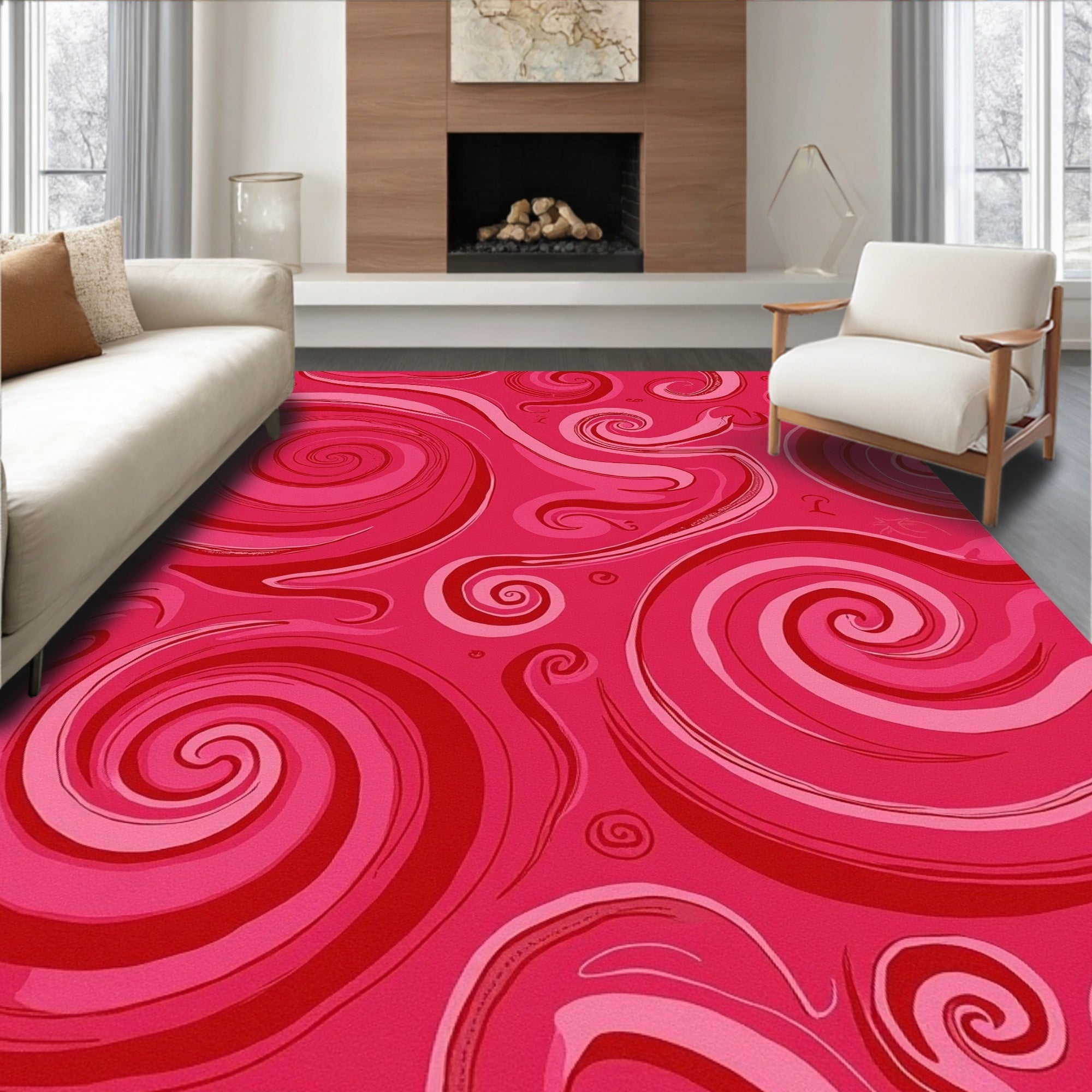 Vibrant Pink Swirl Pattern Rug