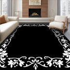 White Ornate Floral Border Design Rug