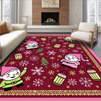 Festive Gnome Snowflake Pattern Print Rug