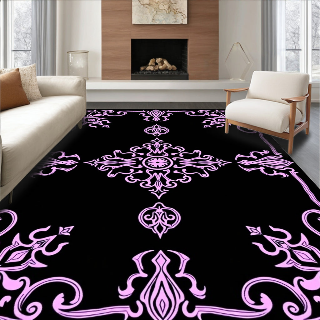 Elegant Pink Floral Scrollwork Design Rug