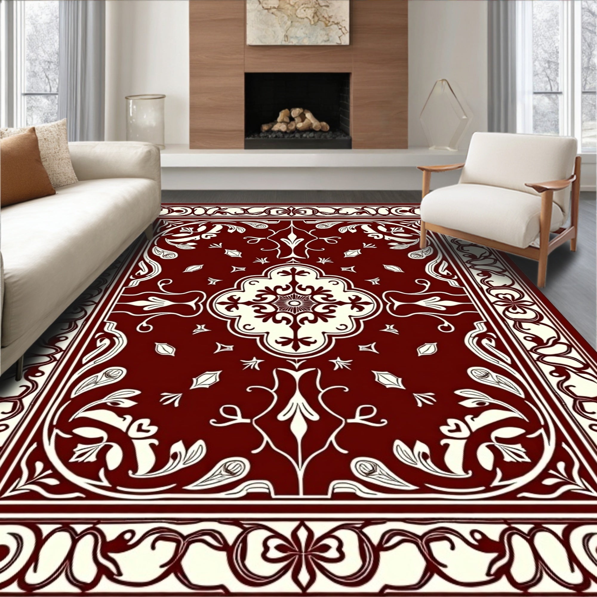 Elegant Floral Medallion Contrast Rug