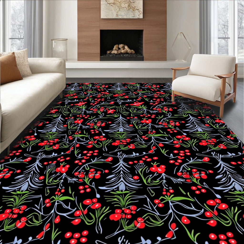 Red Berry Evergreen Folk Pattern Rug
