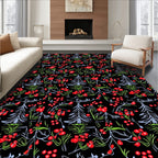 Red Berry Evergreen Folk Pattern Rug