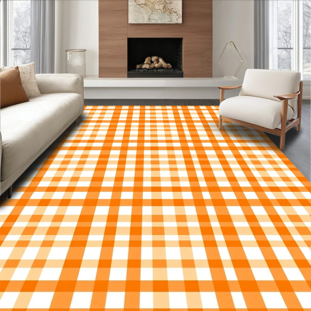 Bright Orange White Gingham Pattern Rug