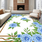 Floral Blue Rose Border Design Rug