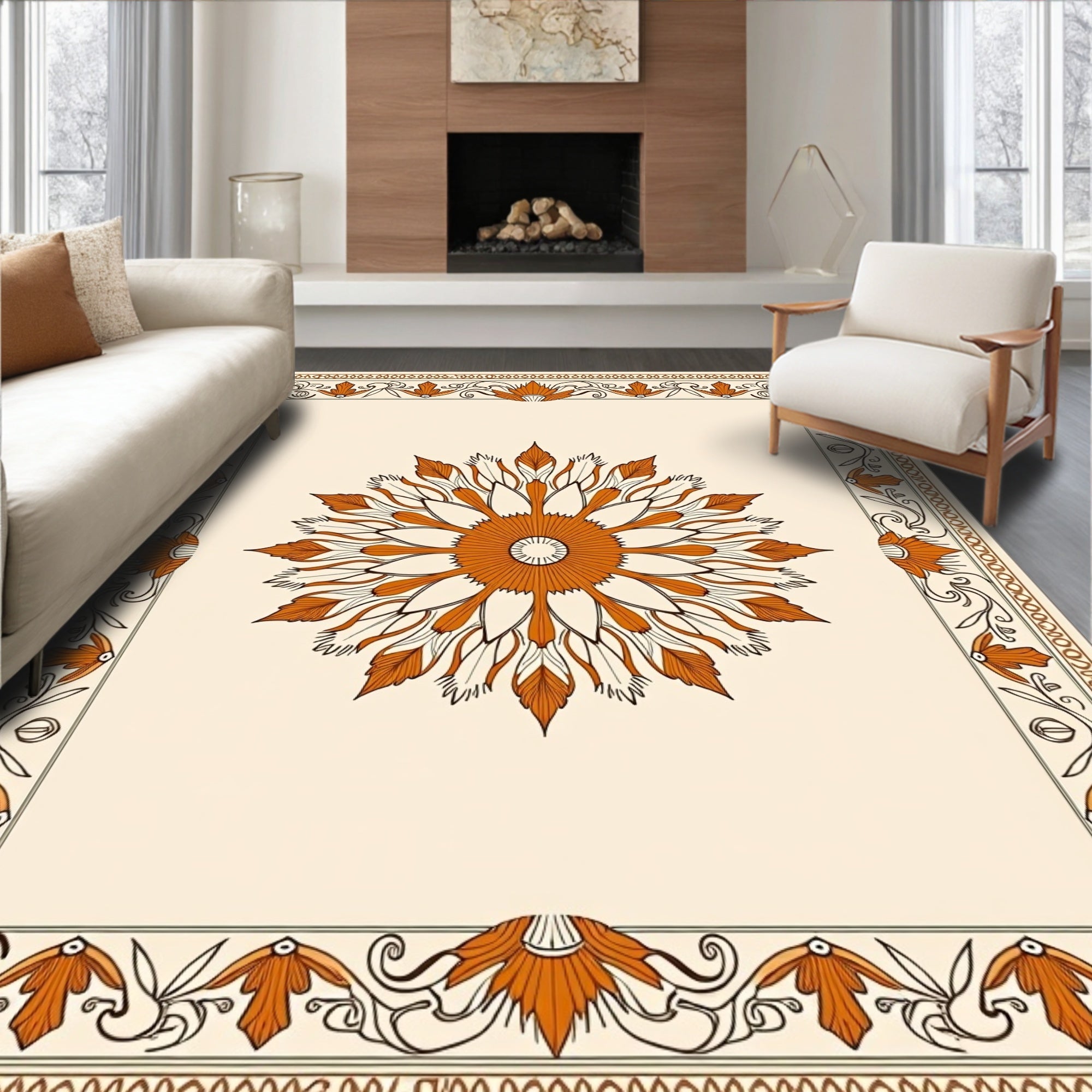 Orange Blossom Mandala Accent Rug