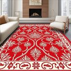 Classic Red White Floral Scroll Rug