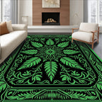 Bright Green Leaf Mandala Border Rug