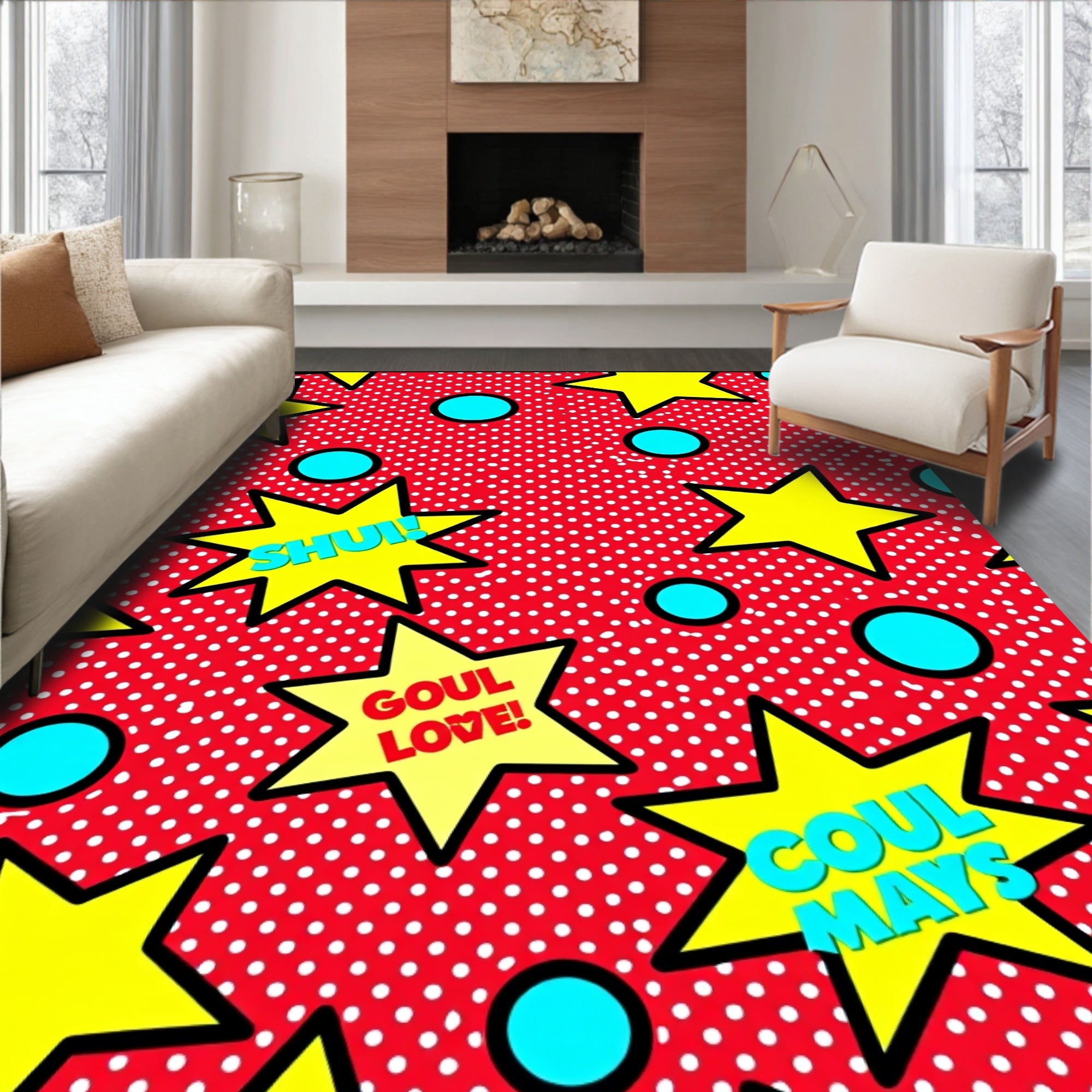 Comic Book Star Dot Pattern Rug