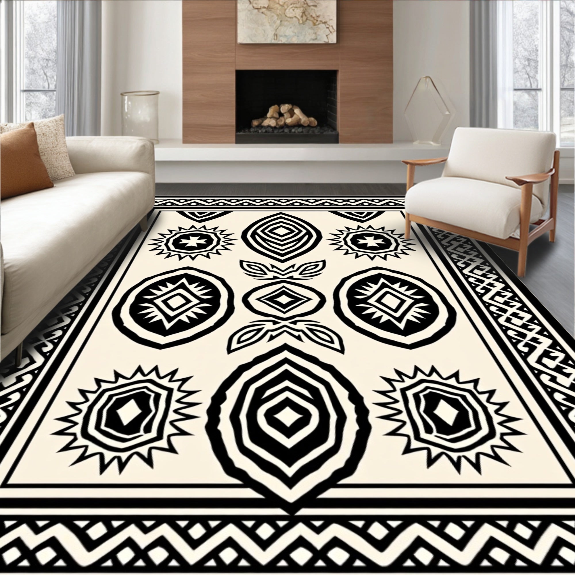 Bold Geometric Sunburst Eye Pattern Rug