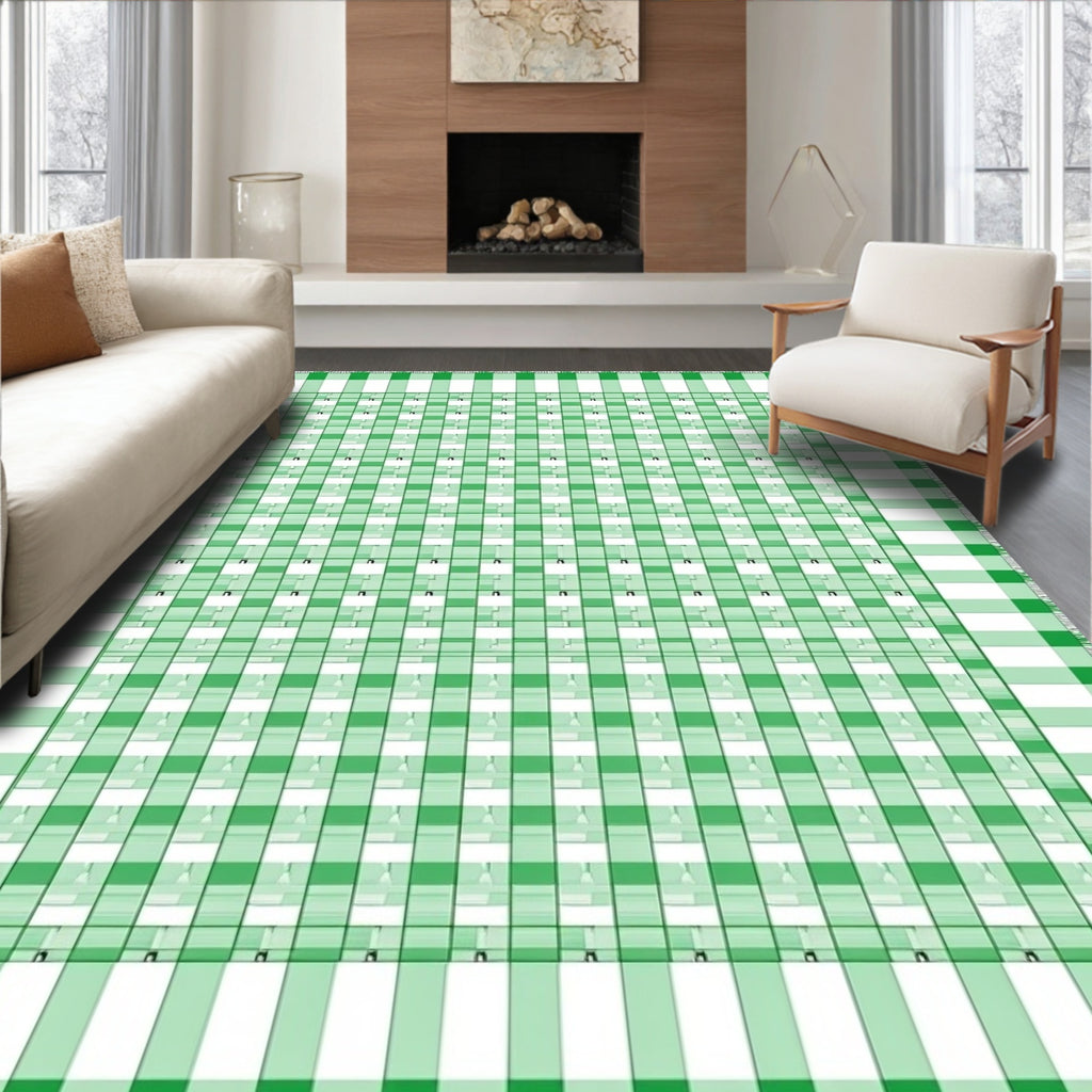 Green White Gingham Buffalo Check Rug