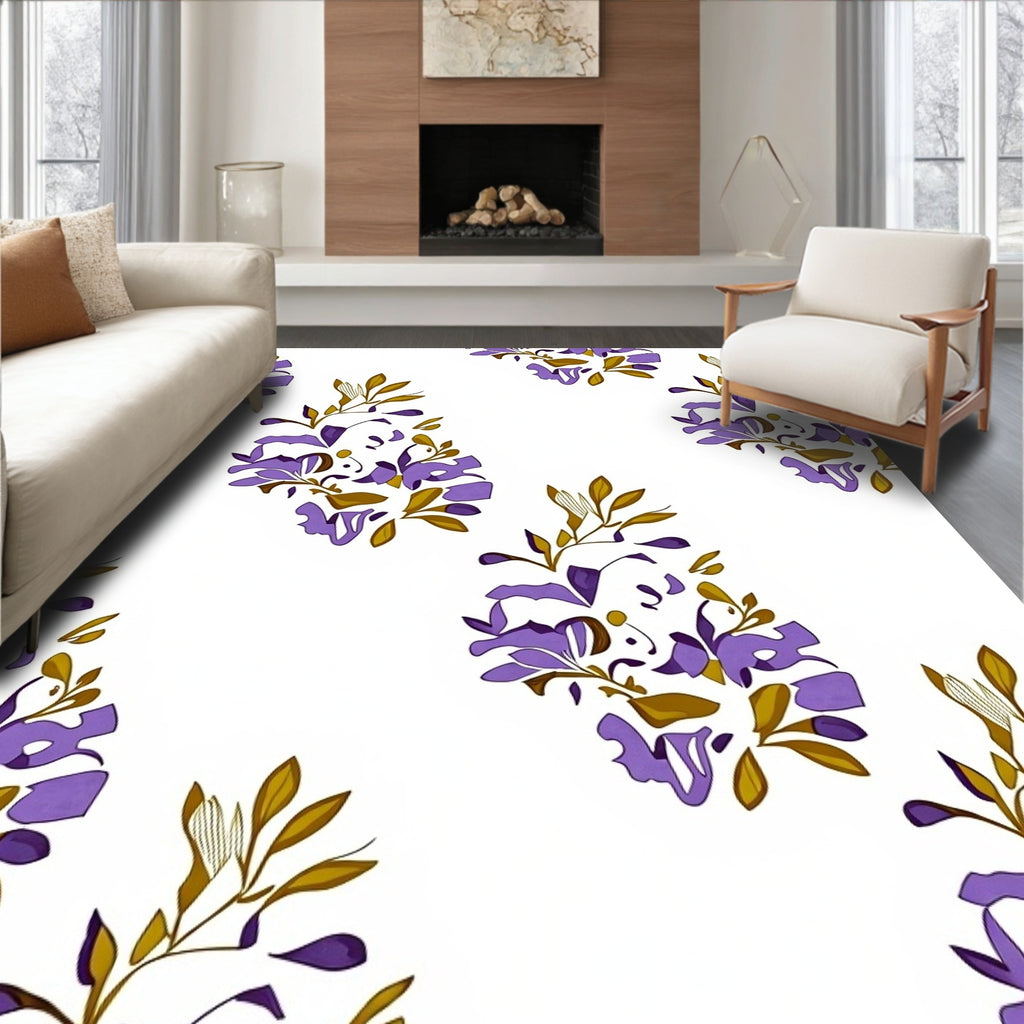 Purple Floral Branch Abstract Design Rug