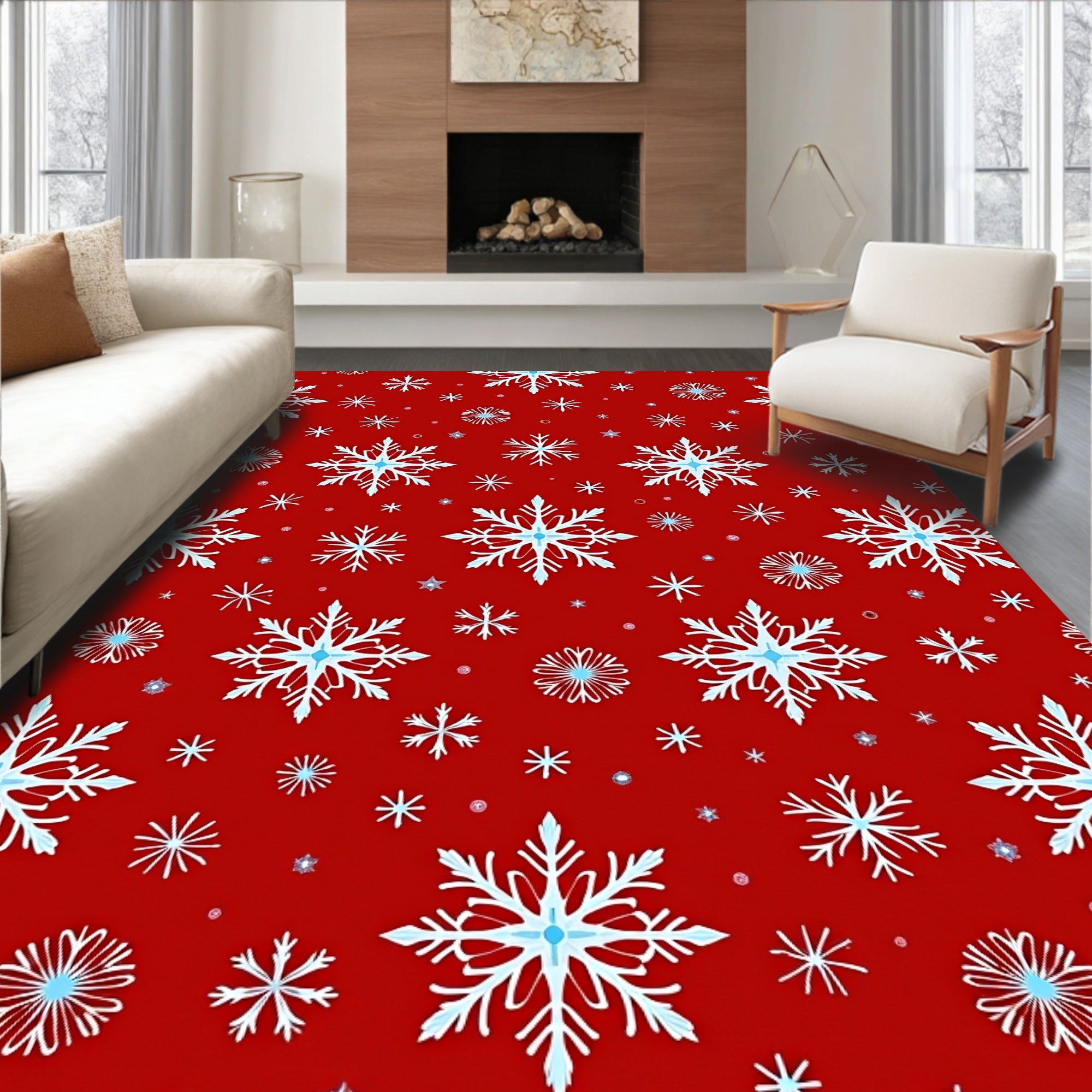 Winter Snowflake Pattern Red Rug