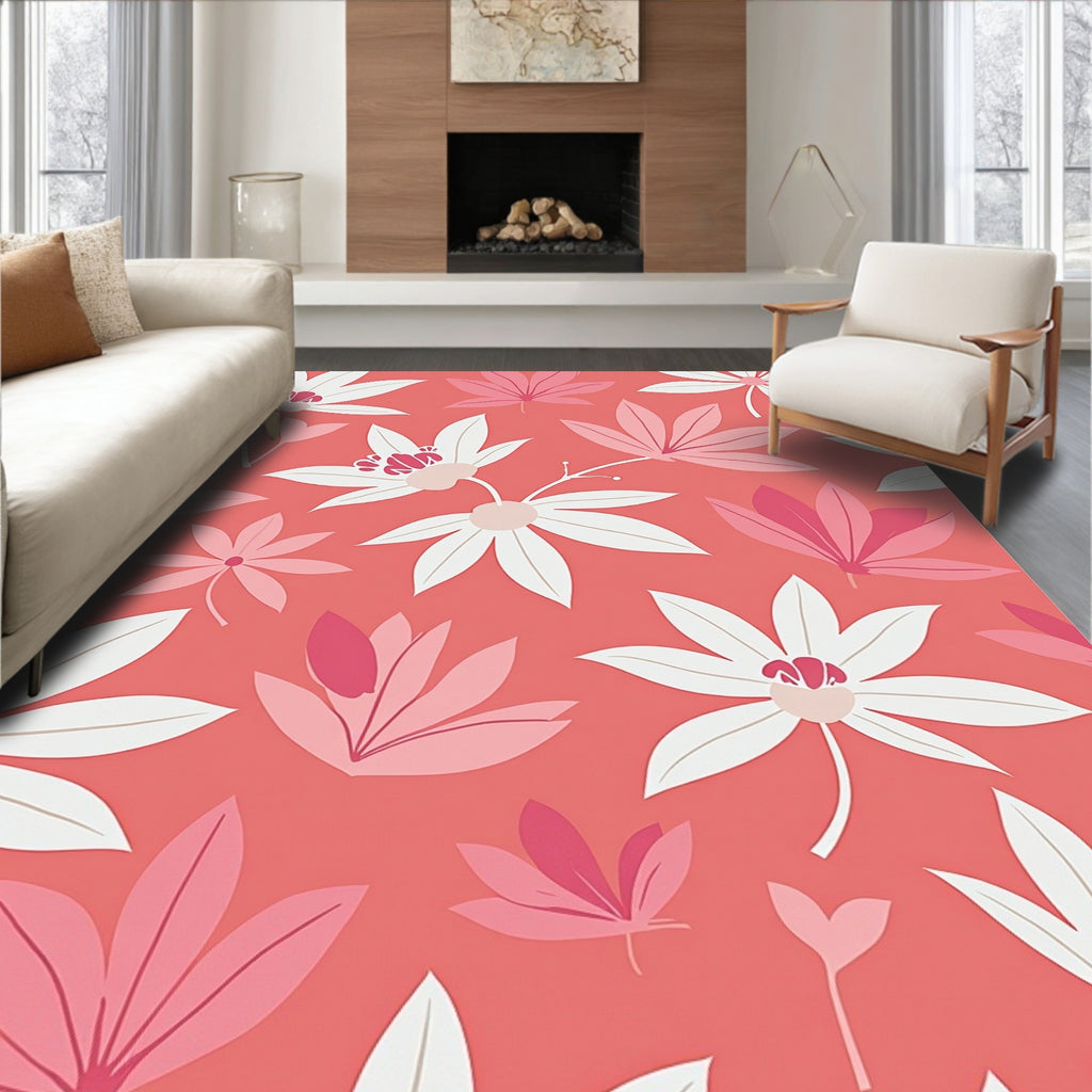 Coral Floral Pattern Artwork Rug