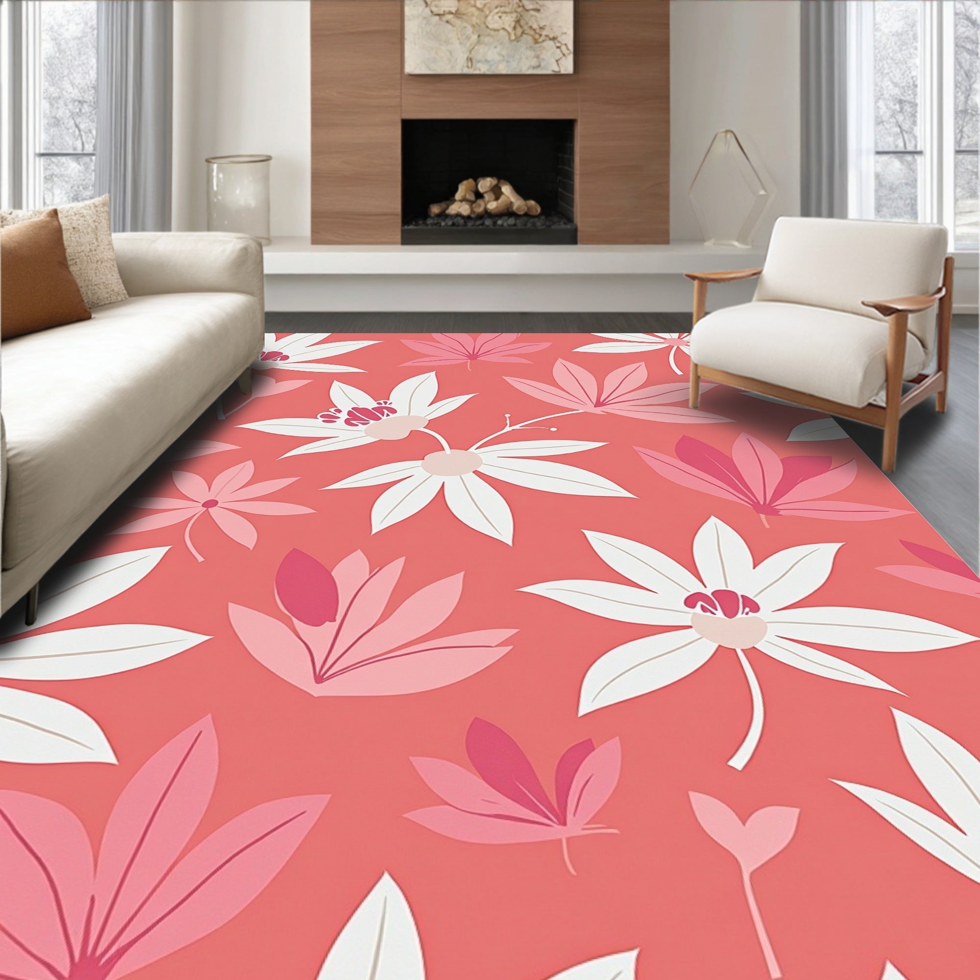 Coral Floral Pattern Artwork Rug