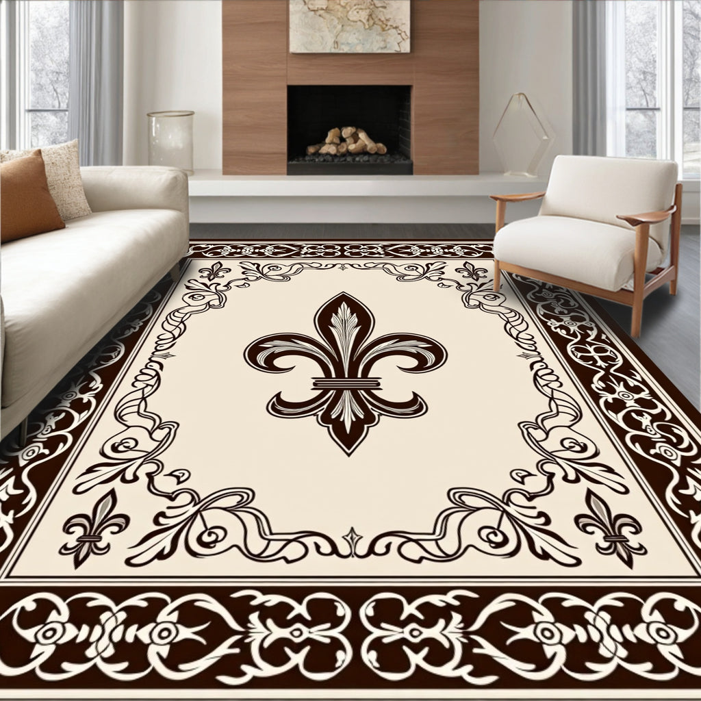 Ornate Fleur de Lis Border Design Rug