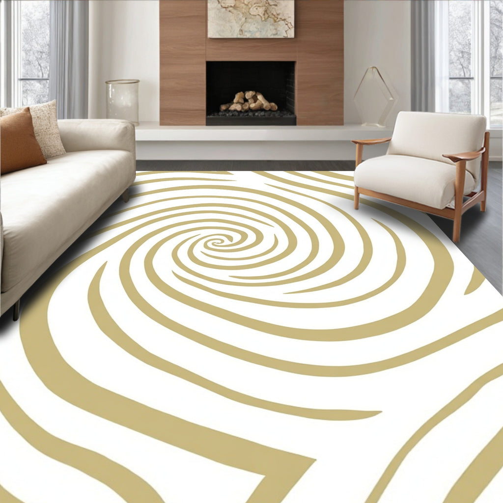 Golden Swirl Stripe Pattern Rug