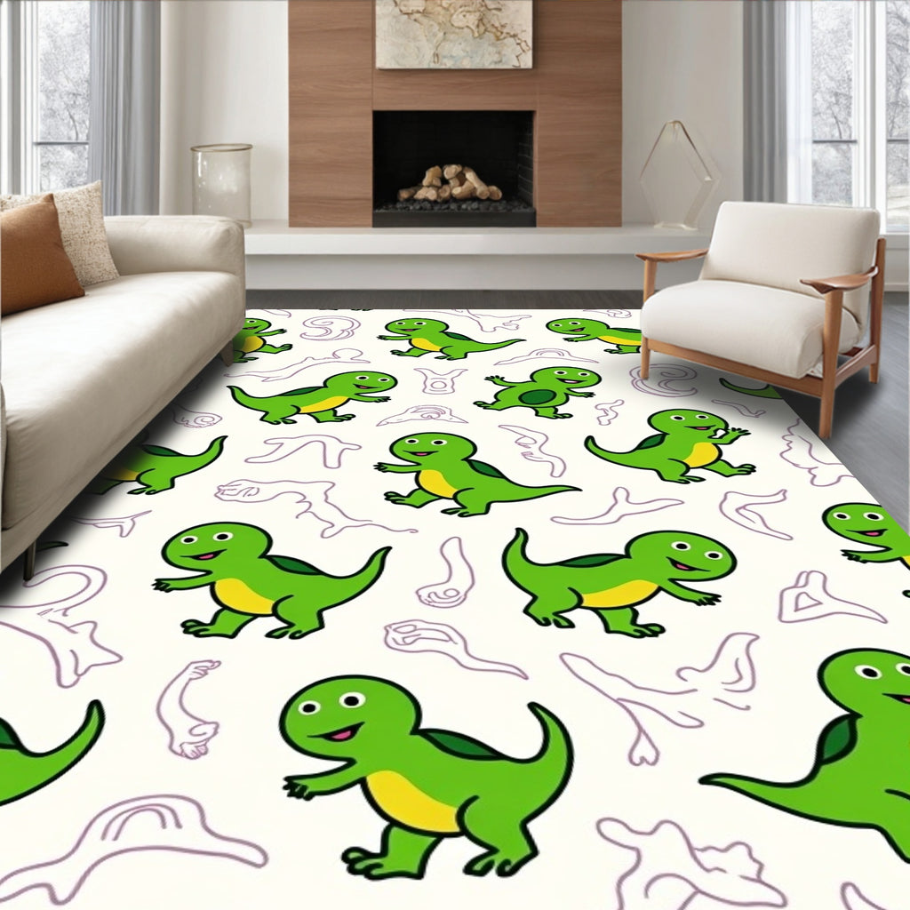 Cute Green Dinosaur Pattern Rug