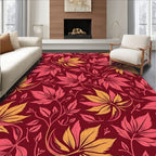 Crimson Vine Leaf Pattern Rug