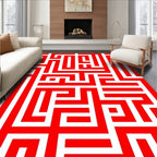 Intricate Red Geometric Maze Design Rug