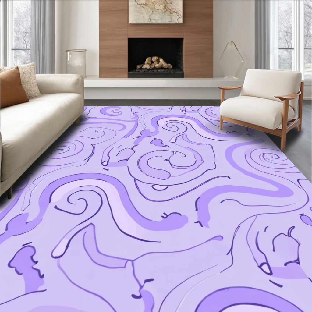 Lilac Wavy Swirl Art Design Rug