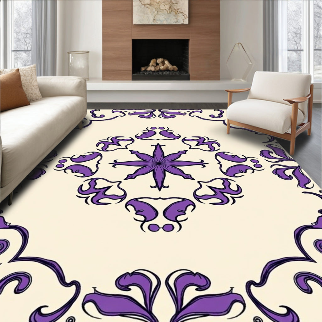 Regal Purple Floral Symmetry Design Rug