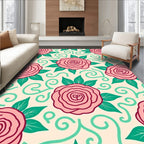 Pink Rose Floral Swirls Pattern Rug