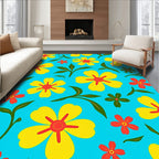 Bright Yellow Red Floral Pattern Rug