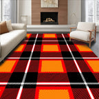 Bold Red Black Orange Plaid Design Rug