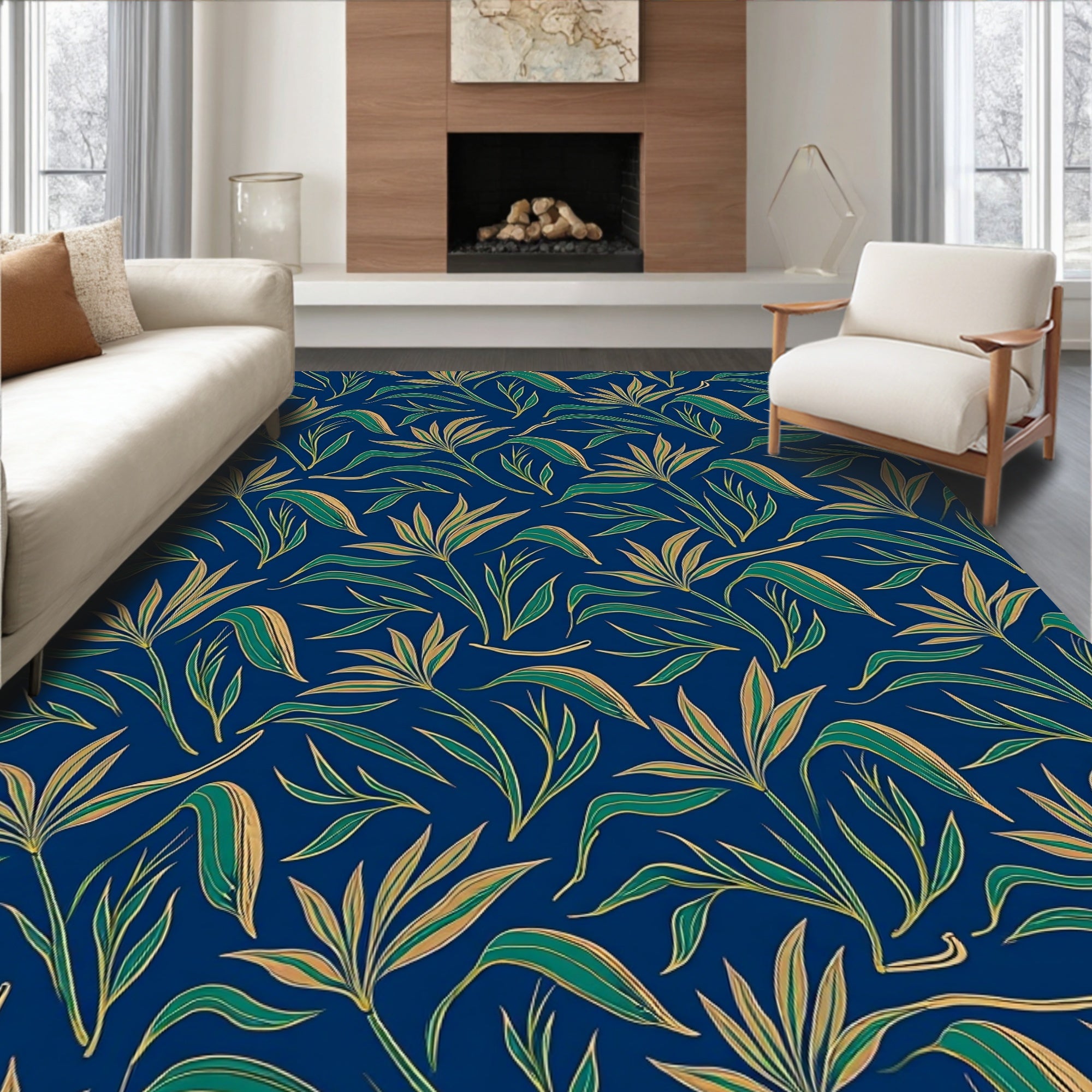 Botanical Foliage Leaf Pattern Design Rug