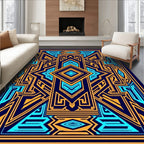 Symmetrical Geometric Lines Blue Orange Pattern Rug